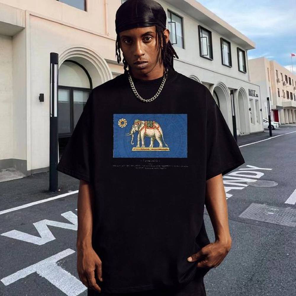 Loose Fit Men Tshirts 230g Pure Cotton Outdoor elephant Custom Cartoon O Neck Short Sleeves New Designer T-Shirts for Men Tops