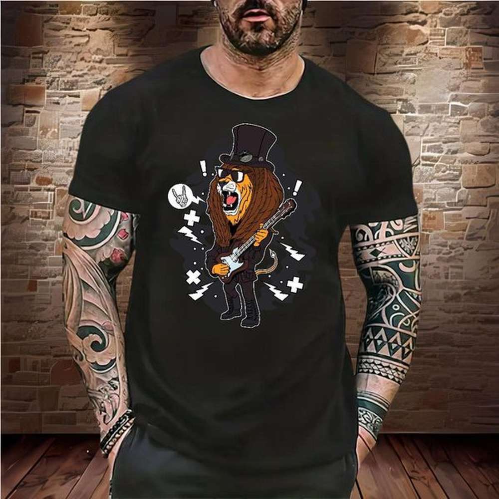 Loose lion T-Shirts for Men Home Outdoor Men Clothes T-Shirt 230g 100% Cotton 2024 DIY Round Neck Short Sleeve Floral Print Tees