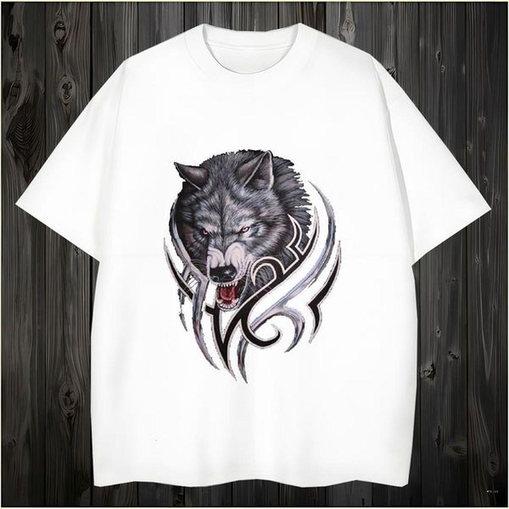 Loose Mens T Shirts wolf Crew Neck Breathable Street wear Hip Hop Skull 230g 100% Cotton Mens Tshirts 2024 Summer Wear