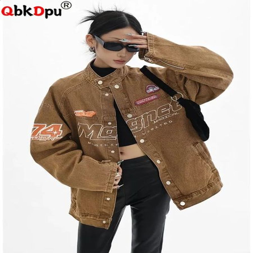 loose printing denim jackets fashion women streetwear vintage classics versatile