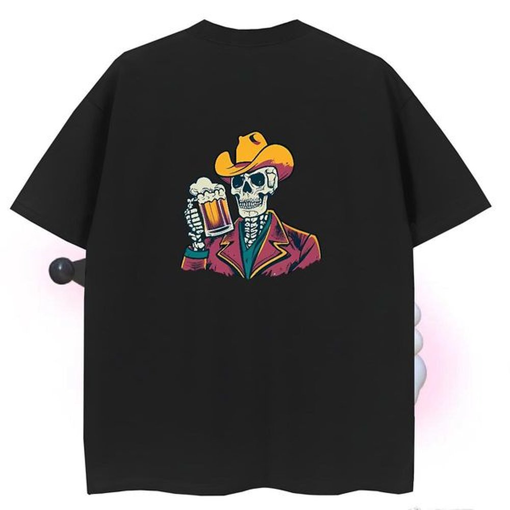 Loose T Shirt For Man 230g 100% Cotton skull Home Outdoor White Plus Size Breathable Short Sleeve Tshirts Classic Wear