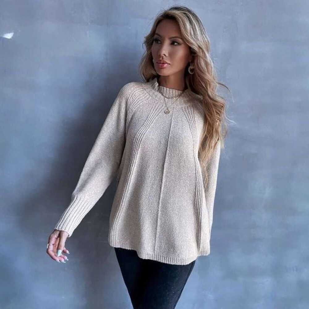 loose versatile slit knitted long sleeved sweater european and american