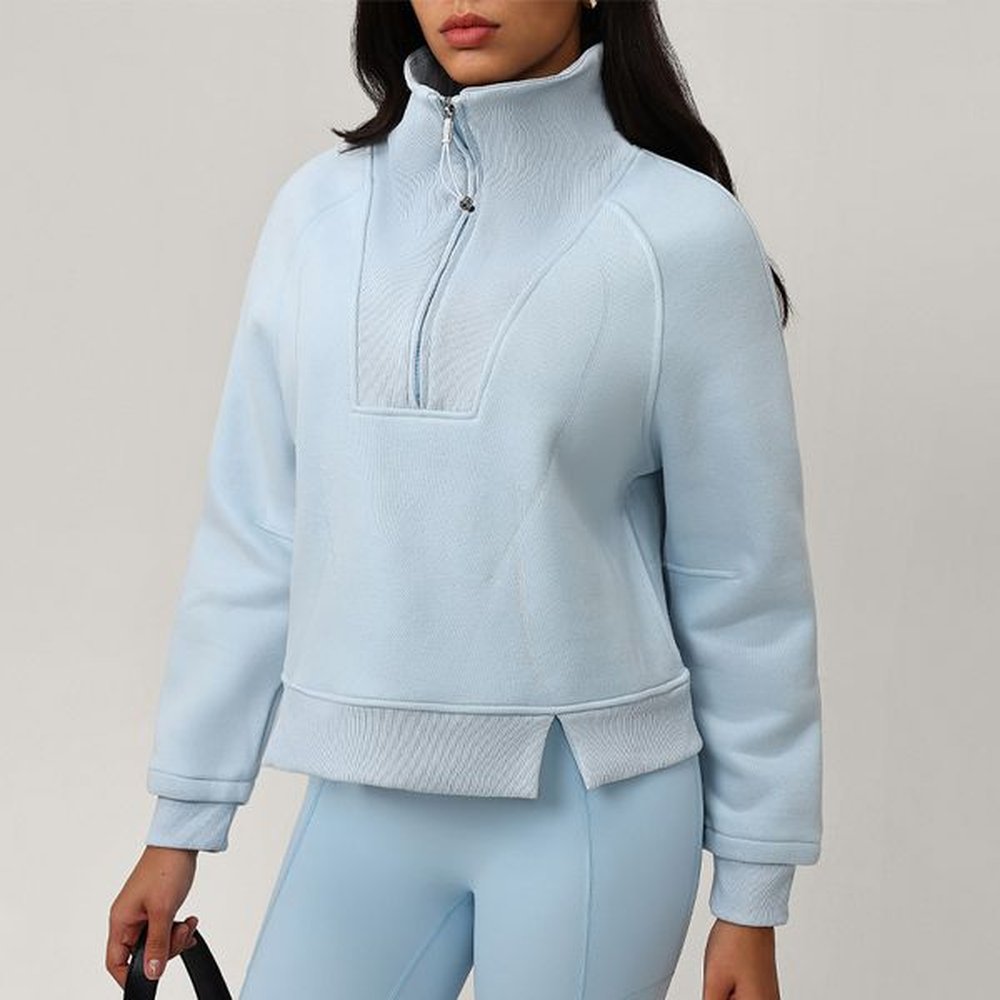 loose womens versatile fashion plus size brushed semi zipper chimney