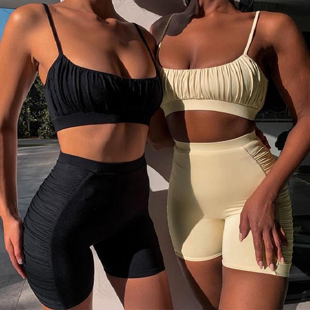 low cut sporty sexy ruched matching sets women slim