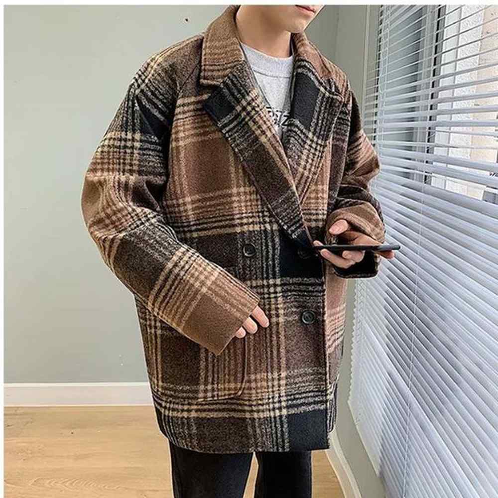 L120Stylish Men's Korean Trend Casual Coat - Plaid Short Windbreaker for Comfortable Wear