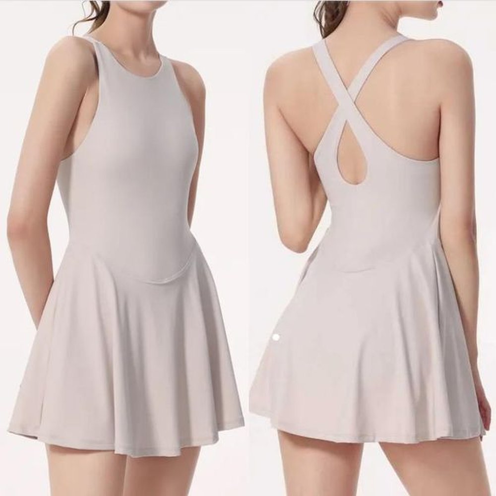 lu yoga outfit exercise chest pad inside shorts ll dresses