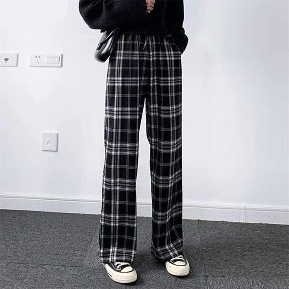 lucyever oversize xl plaid pants women retro casual loose wide