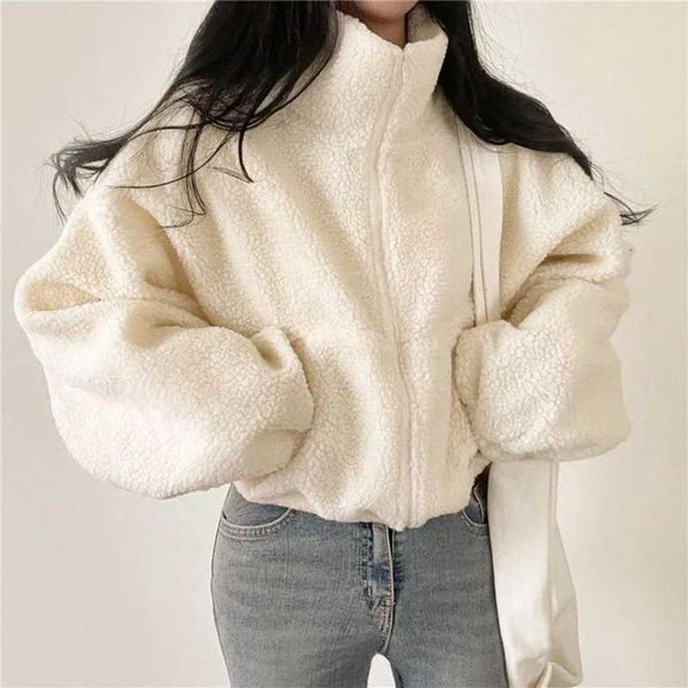 lucyever women short lamb wool jacket autumn winter thicken