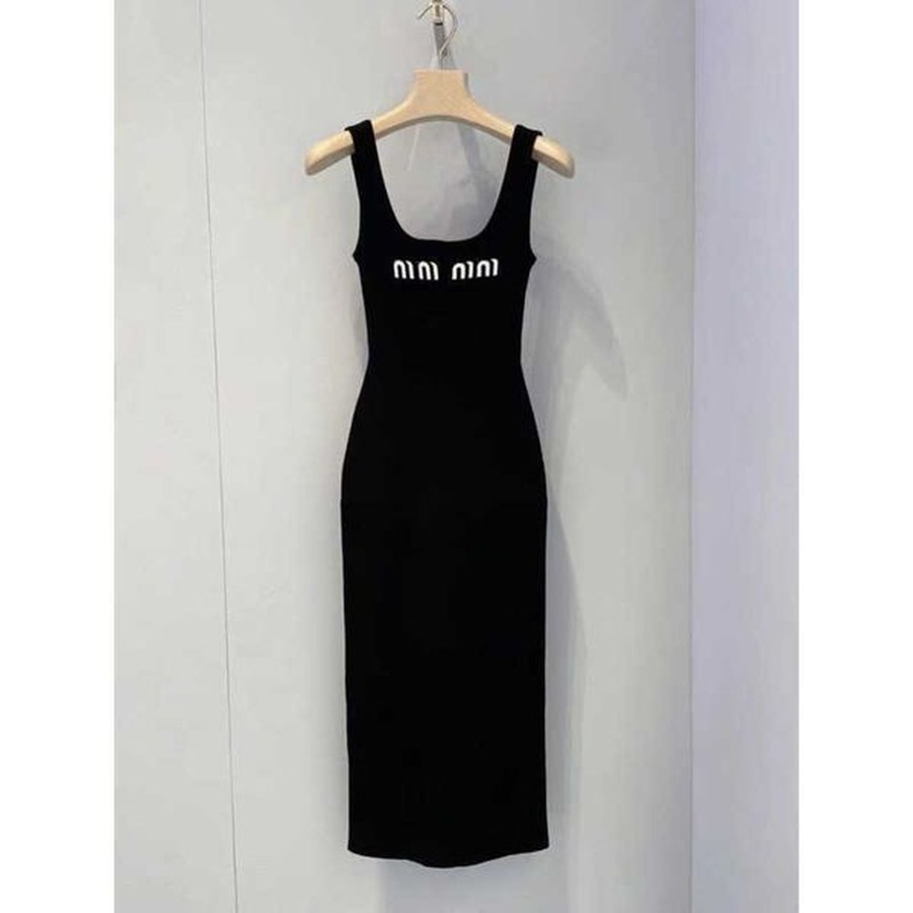 luxury brand miu black dress designer camisole sweet mini skirt