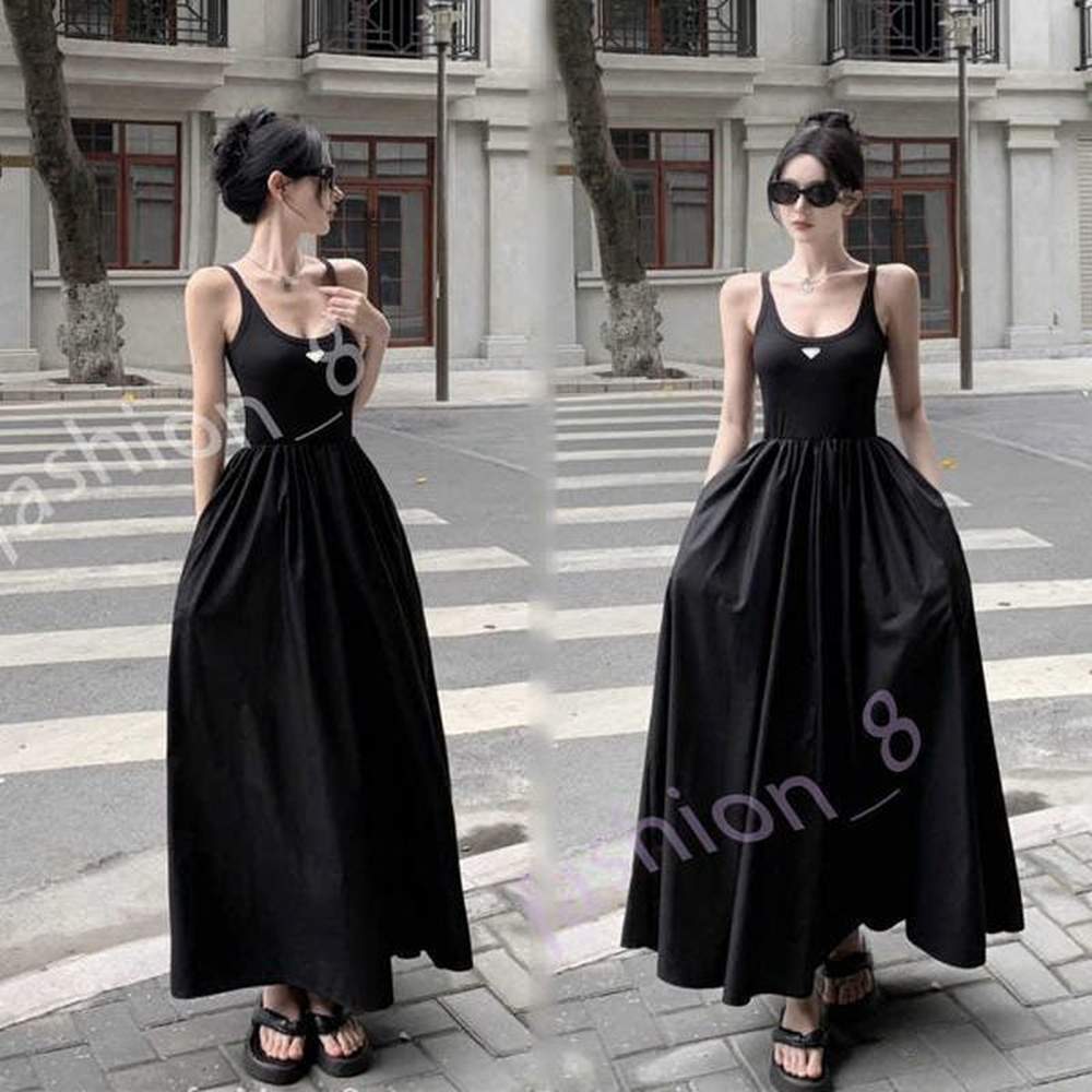 luxury designer basic casual dresses black camisole dress slim