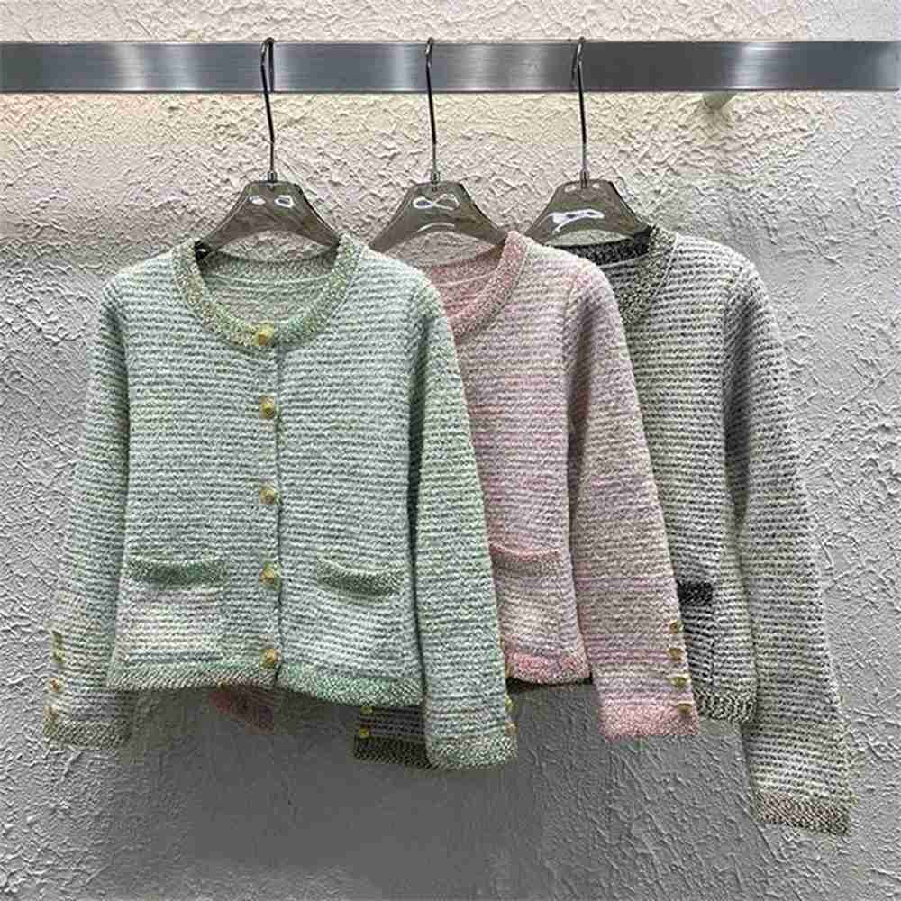 luxury designer cardigan crew neck knitwear gold button knitted top