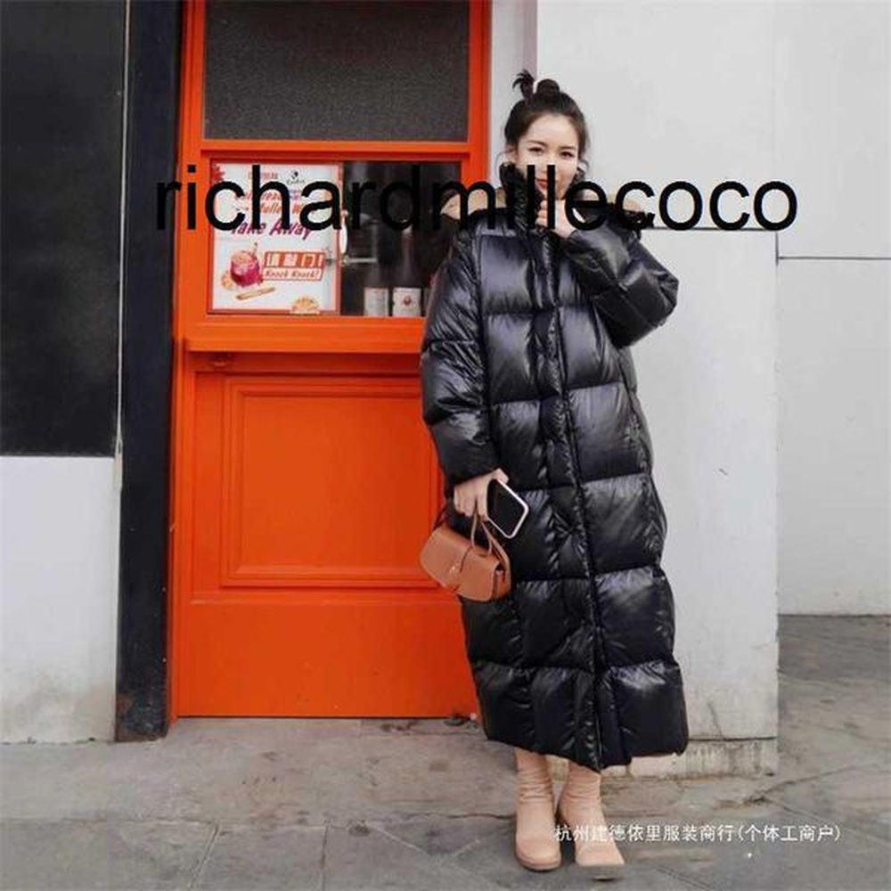 Luxury Down Jackets 24 Autumn/winter Mongolian Womens Long Style Color Blocked Thickened 500g Warm Over Knee Hooded