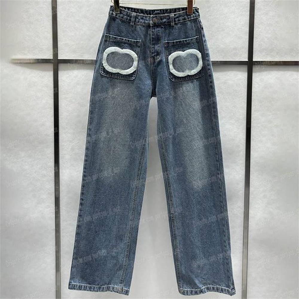 luxury embroidered jeans women designer straight denim pants stylish washed