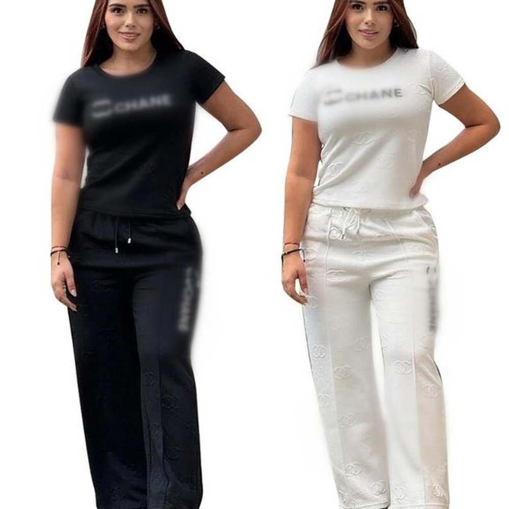 luxury fashion embroidered tracksuits women casual tshirt and wide leg