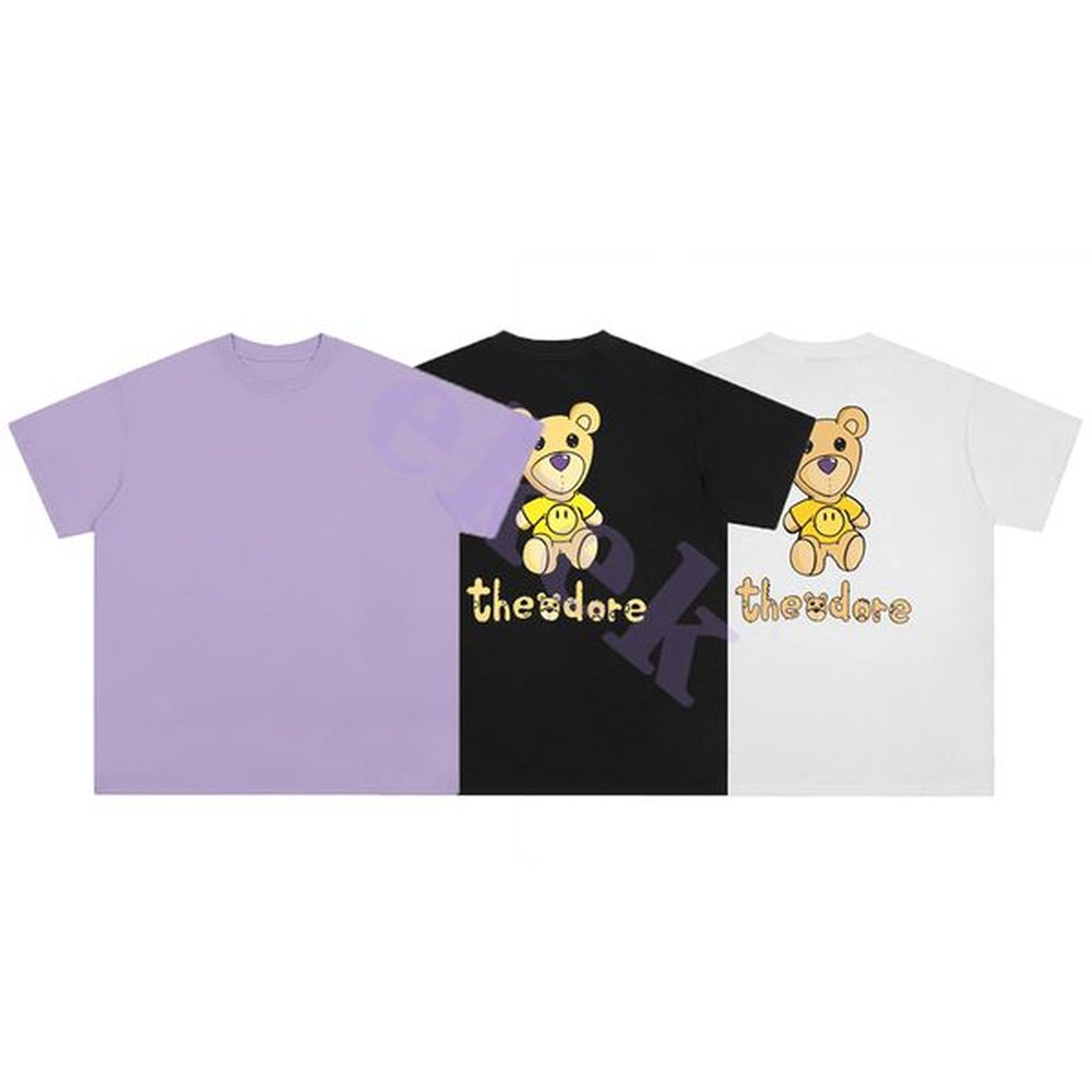 Luxury Fashion Mens T Shirt Small Bear Letter Slogan Print Short Sleeve Round Neck Summer Loose T-shirt Top Black White Purple