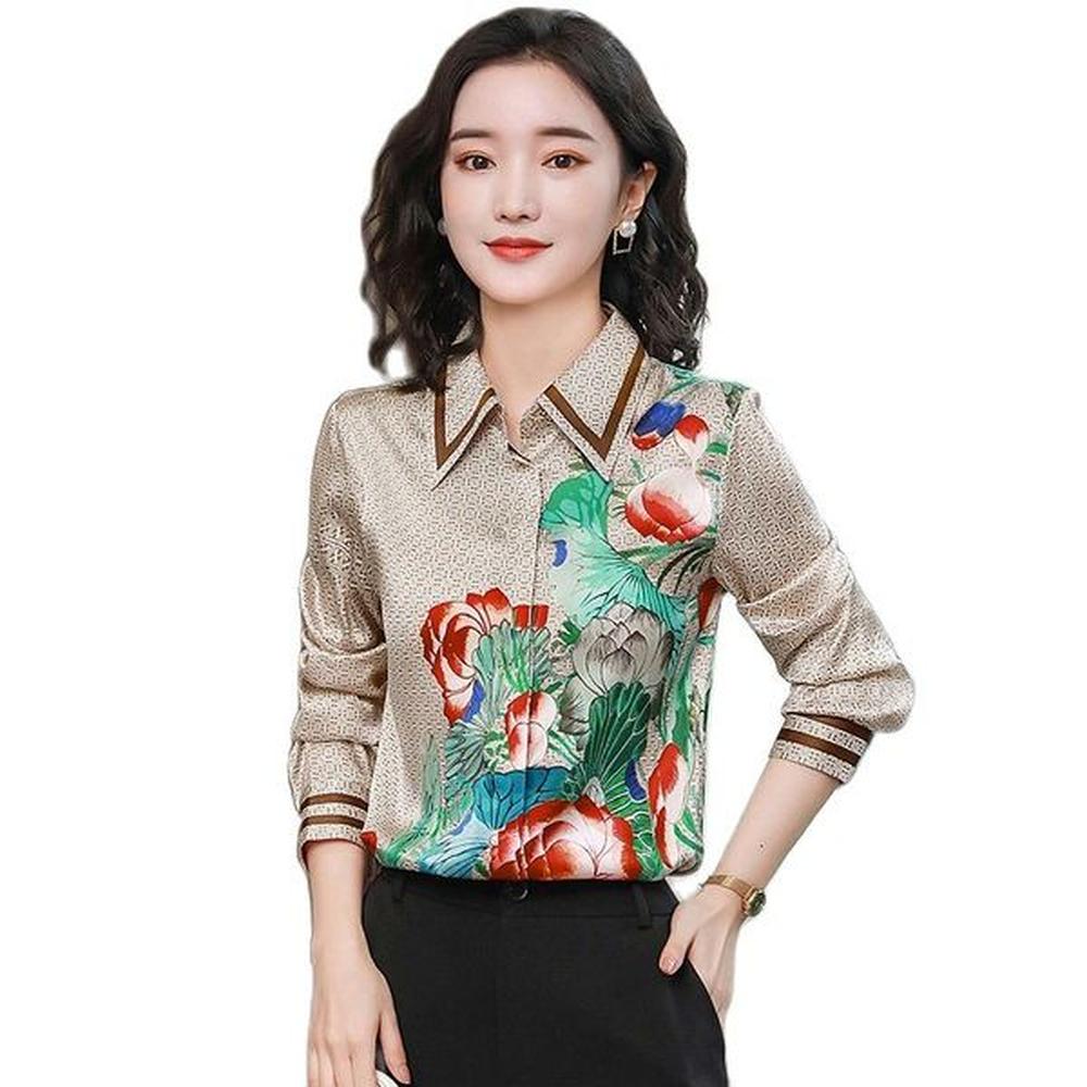 luxury fashion spring floral silk shirt long sleeve printed fall