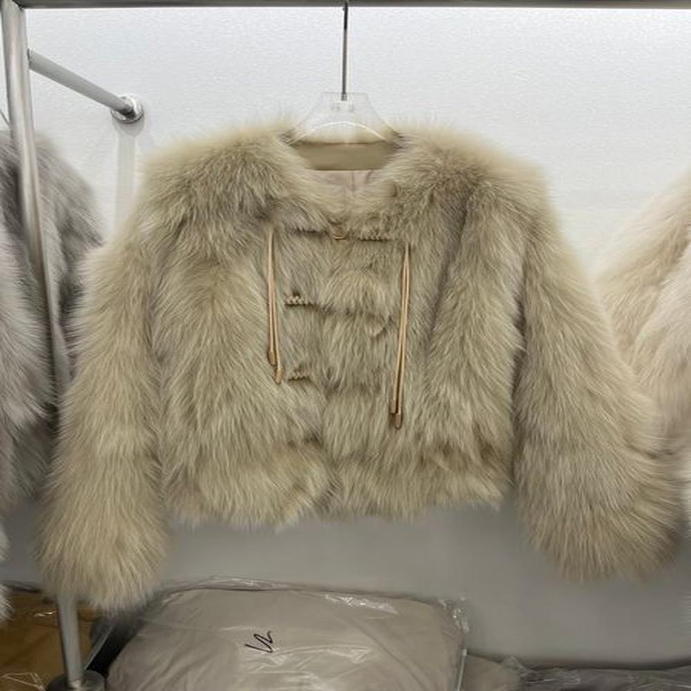 luxury fox fur coat jacket leather outwear jacket brand logo