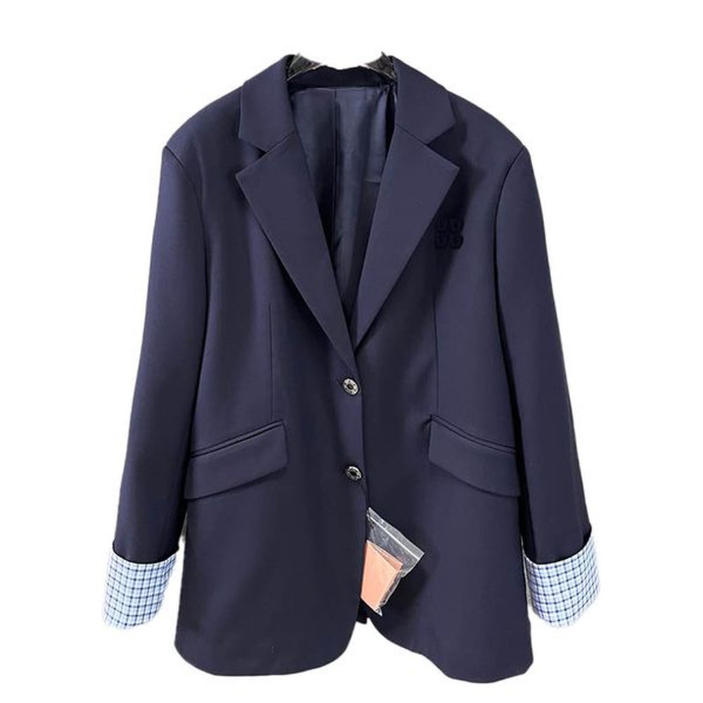 luxury lapel blazer plaid contrast embroidered suit jacket designer loose