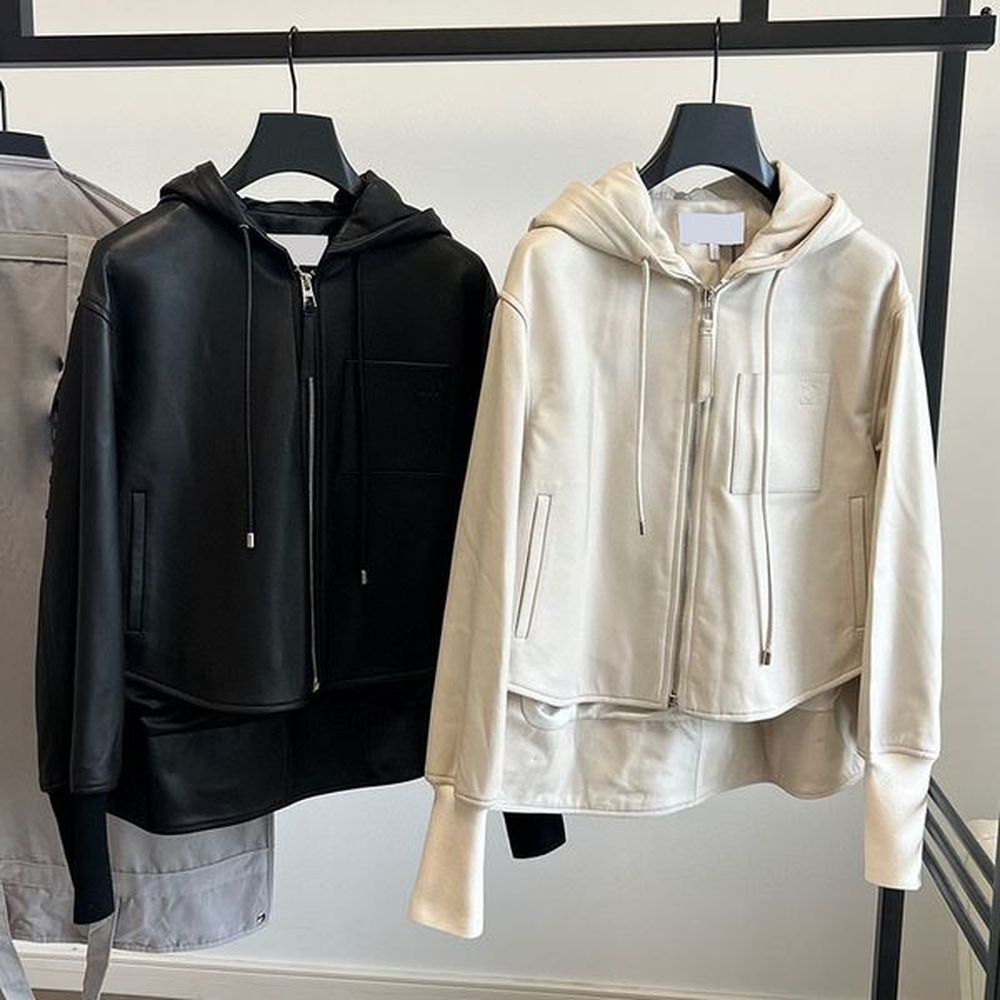 luxury leather jacket fashion loose hooded jacket elegant leather zipper
