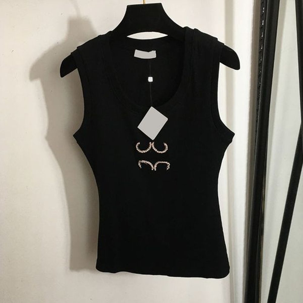 luxury pearl knit vest summer slim fit tanks tees designer
