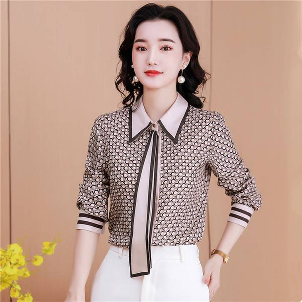 luxury vintage satin printed runway shirt womens long sleeve lapel