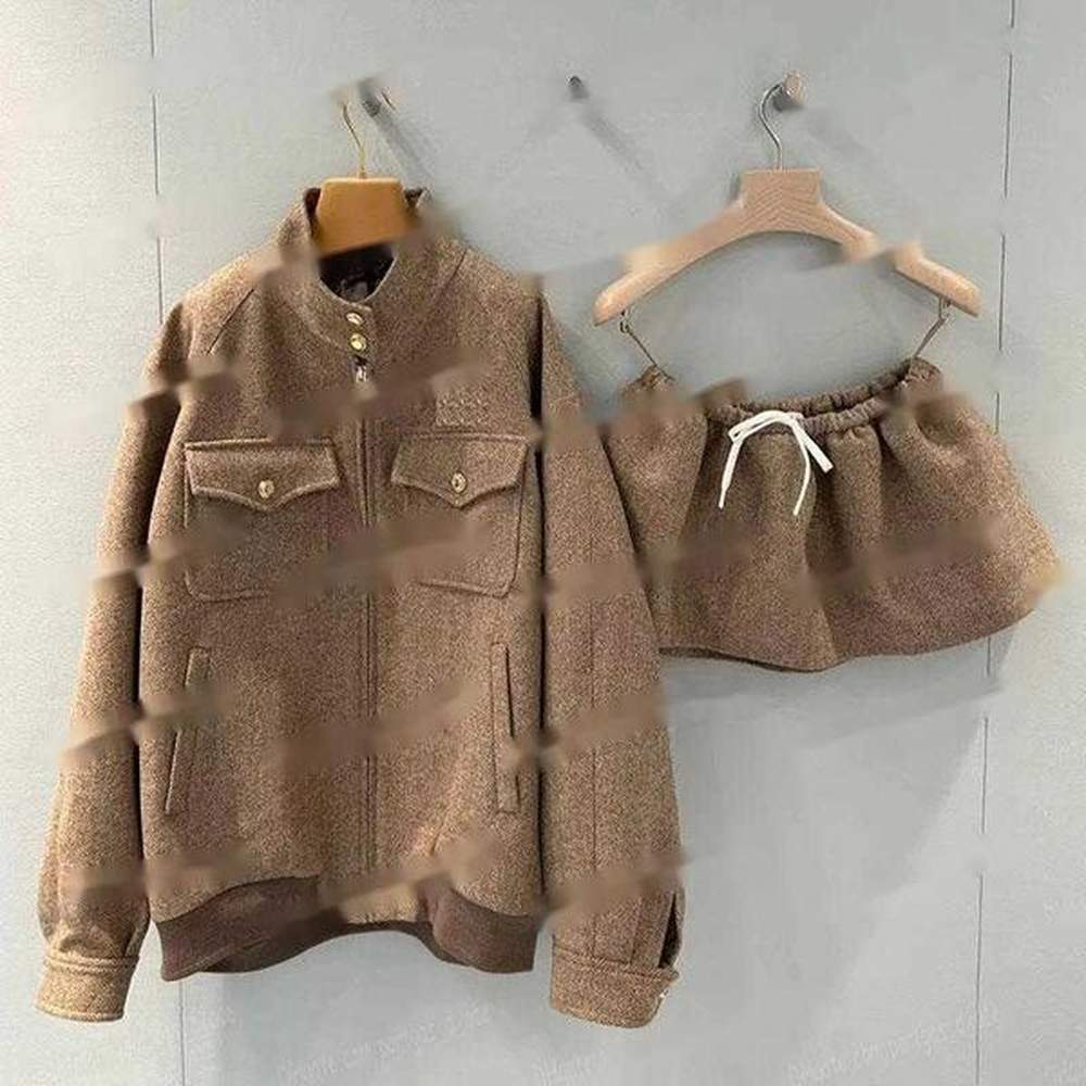 luxury vintage women jacket mini skirt set long sleeve stand