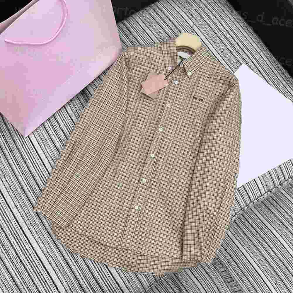 luxury women checked blouse shirt plaid lapel tops letters embroidered