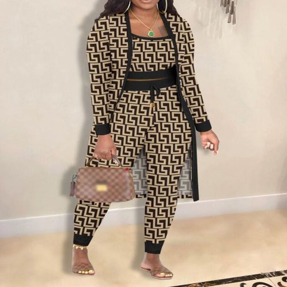 luxury womens tracksuits geometric printed three piece set sports vest