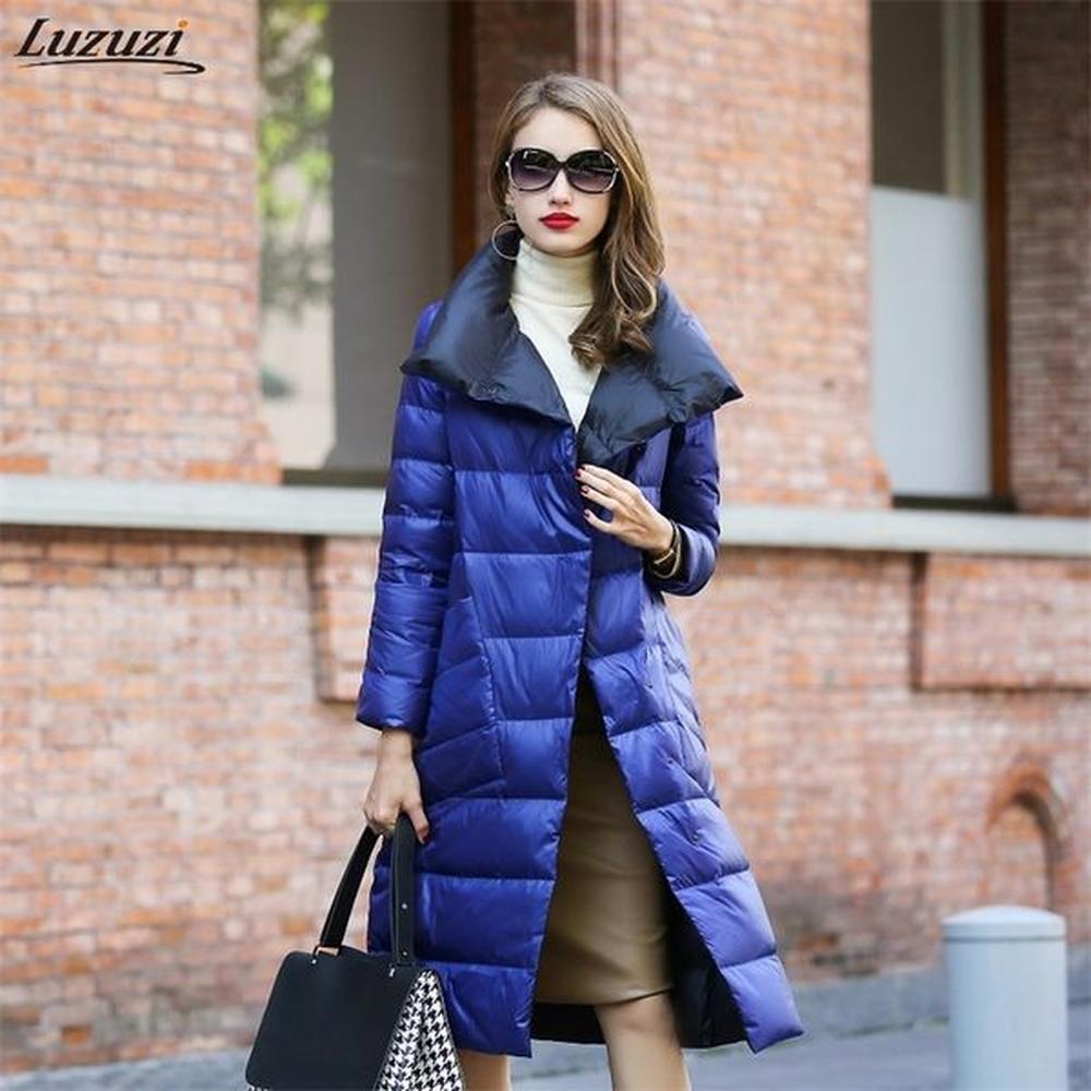 luzuzi women double sided down long jacket winter turtleneck white
