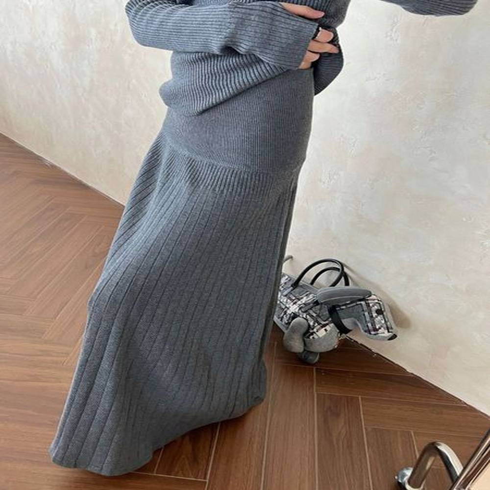 lw highgrade grey wool knitted skirt for women autumn and
