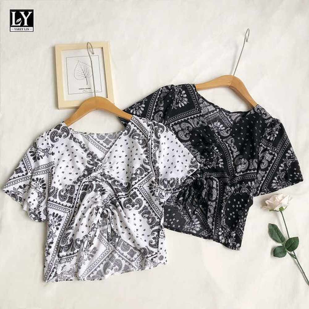 ly varey lin summer women casual vneck national style puff