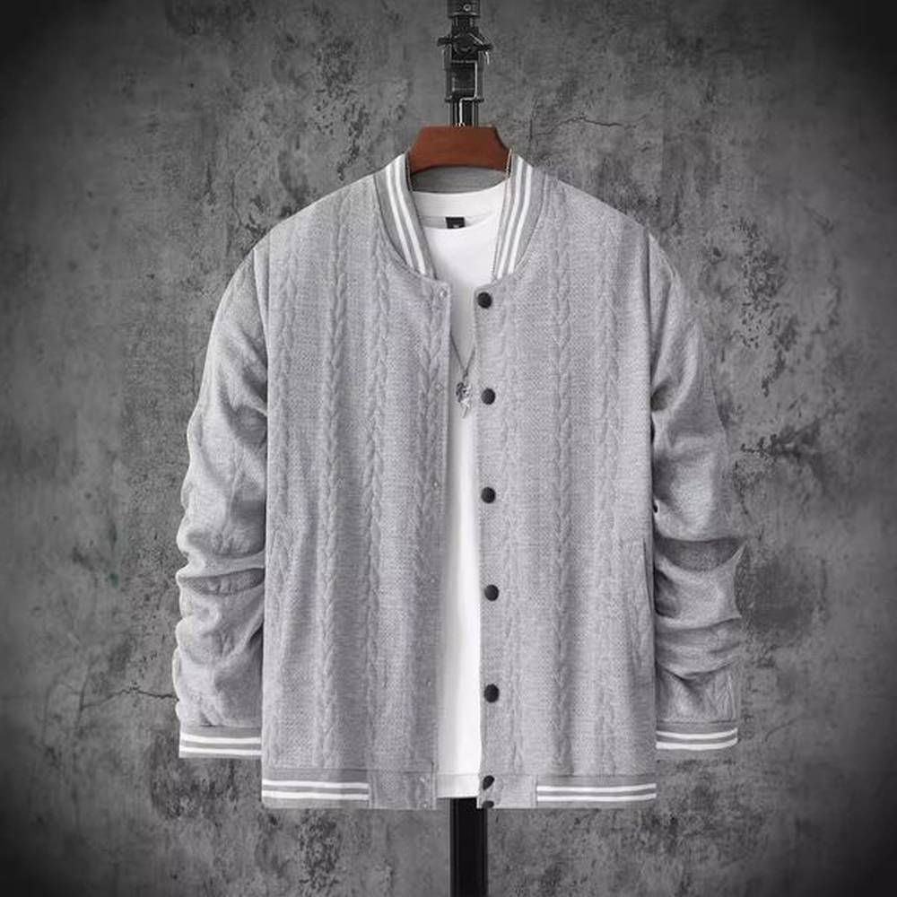 M12163 2024 autumn new jacquard design solid color men's long-sleeved cardigan sweater
