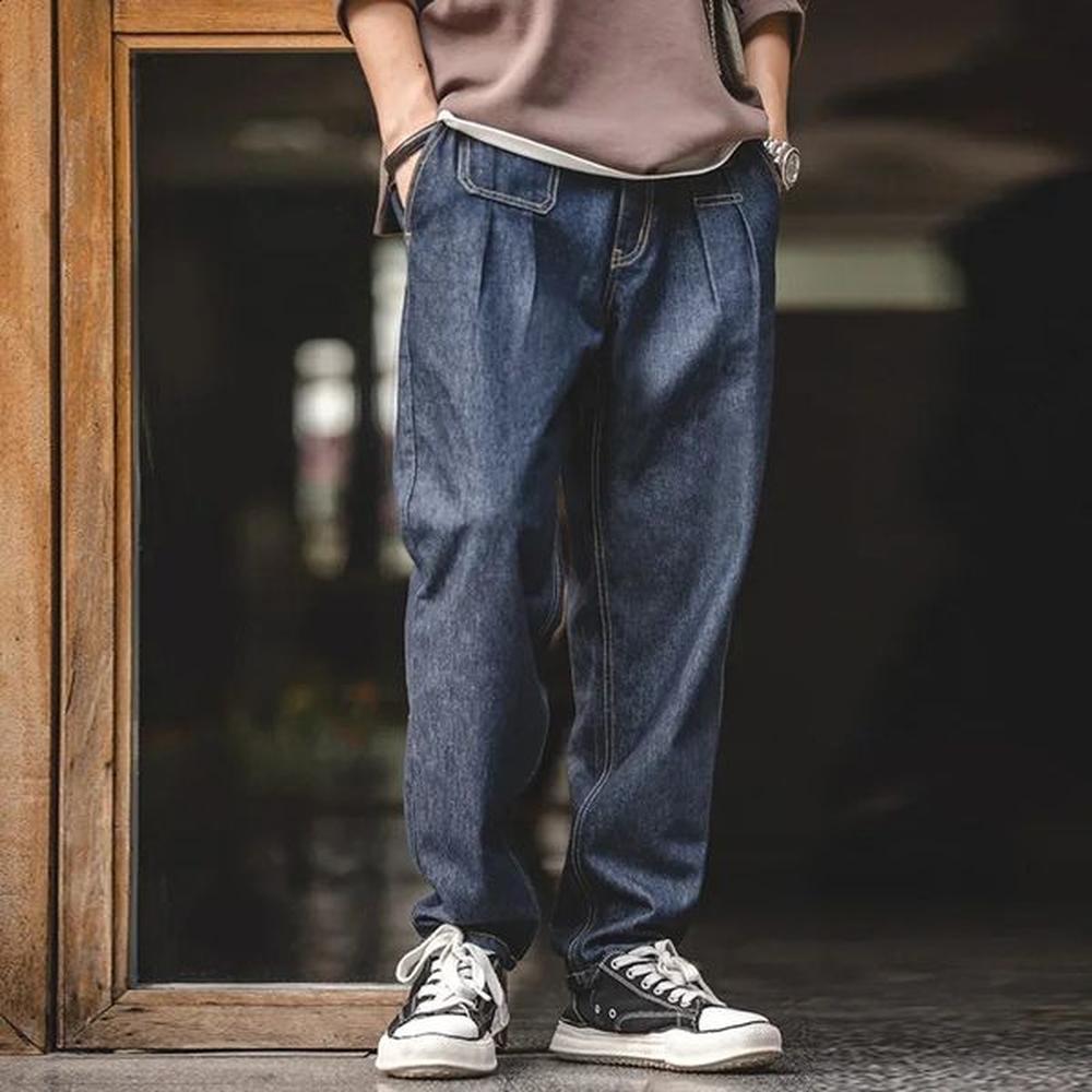 Maden Retro Denim Wash Baggy Mens Jeans Wide Leg Tapered Pants Fashion Casual Streetwear Jean Straight Elastic Men Trousers 240719