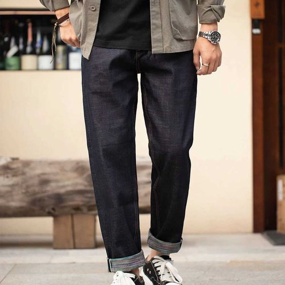 Maden vintage colored pure cotton denim mens jeans 13.5 oz Selvedge jeans mid waist straight pants Strtwear Trousers X241026