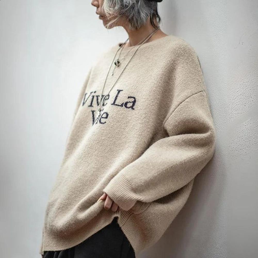 maden womens autumn winter knitwear vintage letter print pullover sweater