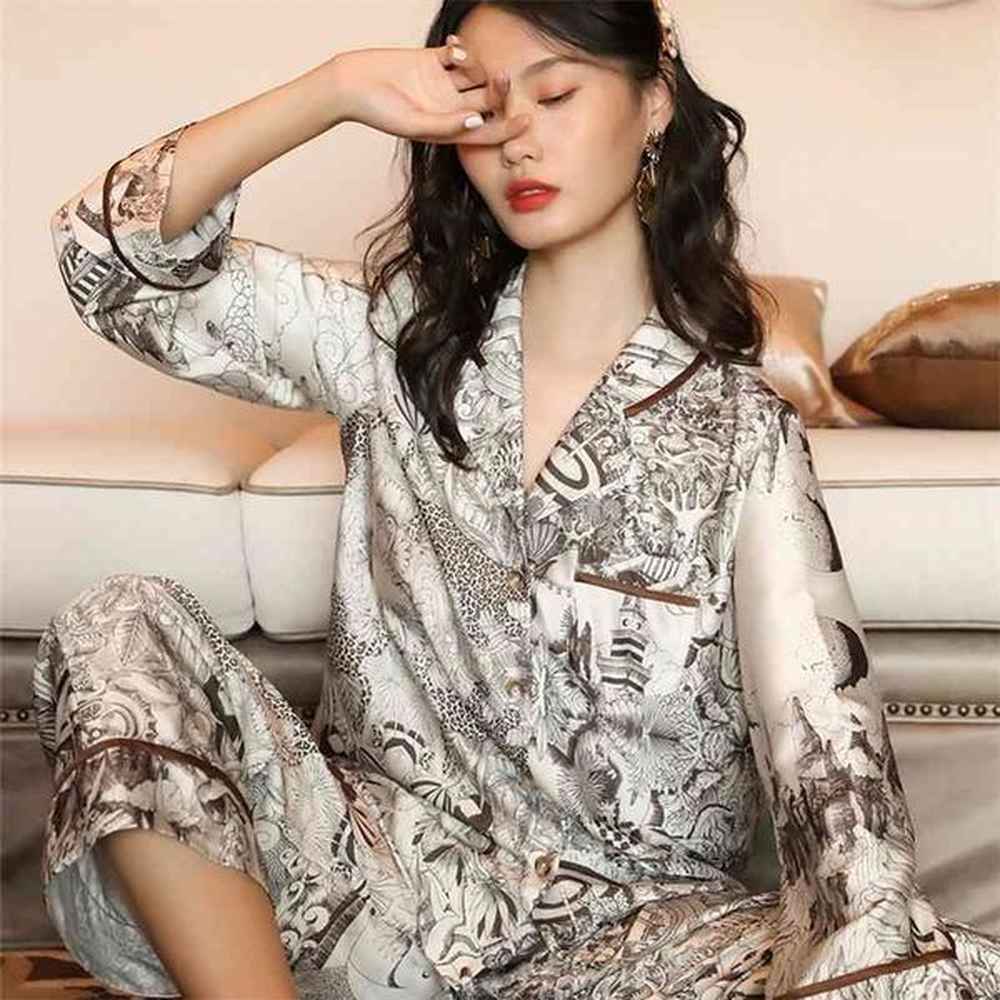 maison gabrielle floral printed satin pajamas set women loungewear pcs