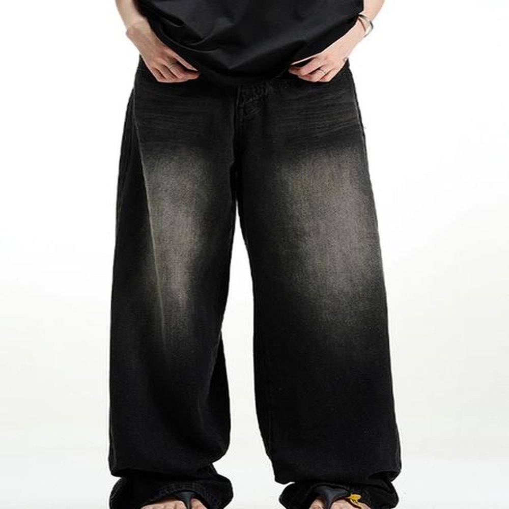 Male Classic America Hip Hop Rap Jeans Wide Leg Youth Men Straight Retro Loose Trousers Oversized Denim Pants 250207