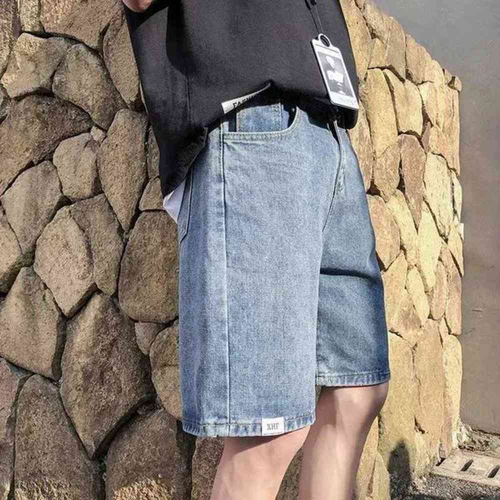 Man Denim Shorts with Pockets Straight Original Blue Short Jeans Pants for Men New in Emo Y2k Fashion Jorts Xxxl Korean ButtonsXJ241206