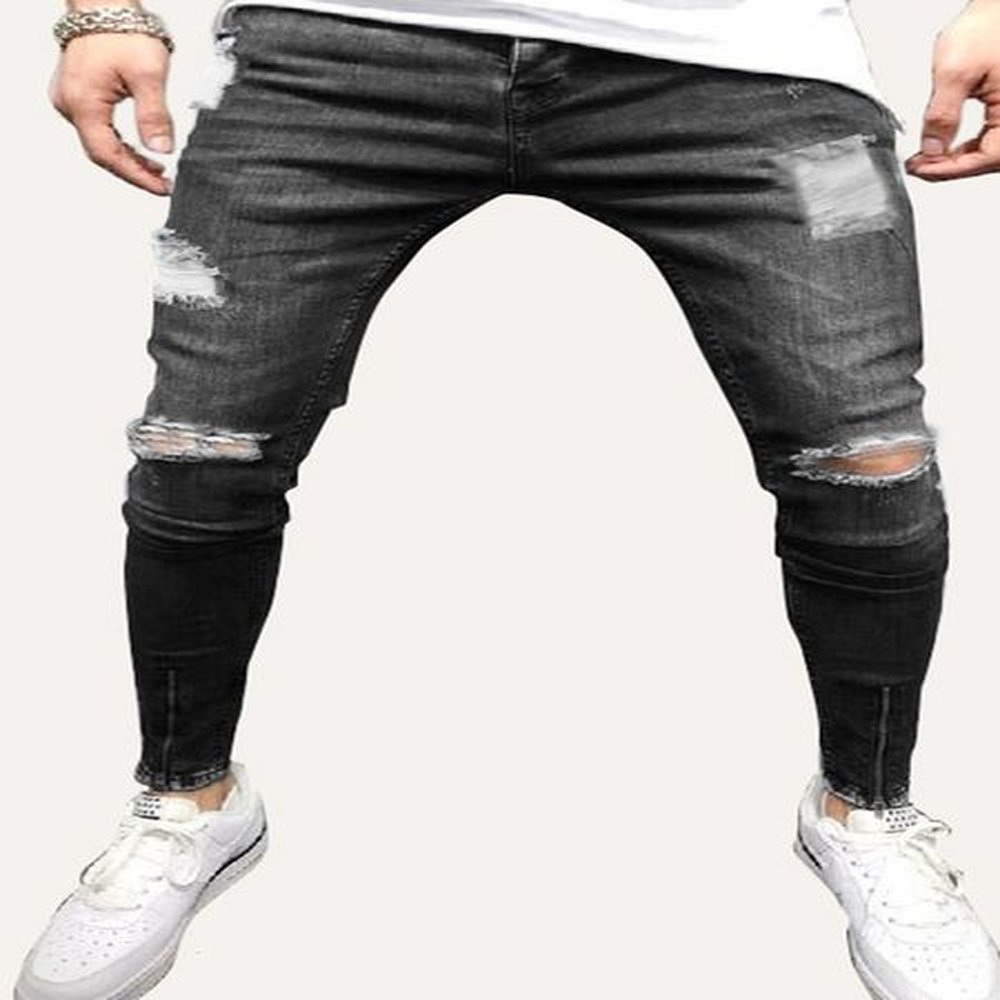2019 Man Jeans Holes Beggar Bound Feet Bottom Of A Trouser Leg Zipper Men's Cowboy Self-cultivation Leisure Time Pants