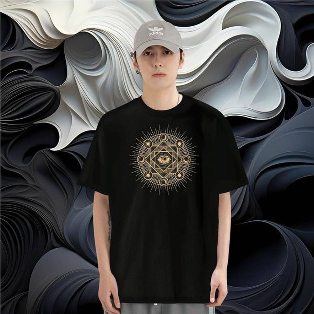 Man T Shirts 100% Cotton 230g eyes Daily Outfit Round Neck Short Sleeve Cartoon Printing L-4XL Men Tees 2024 New Loose Fit Wear