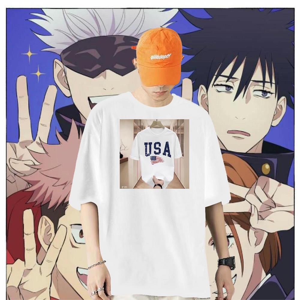2024 Man T Shirts FASHION 230g Cotton Anime Print Street Mens Tshirts Breathable Crew Neck Unisex