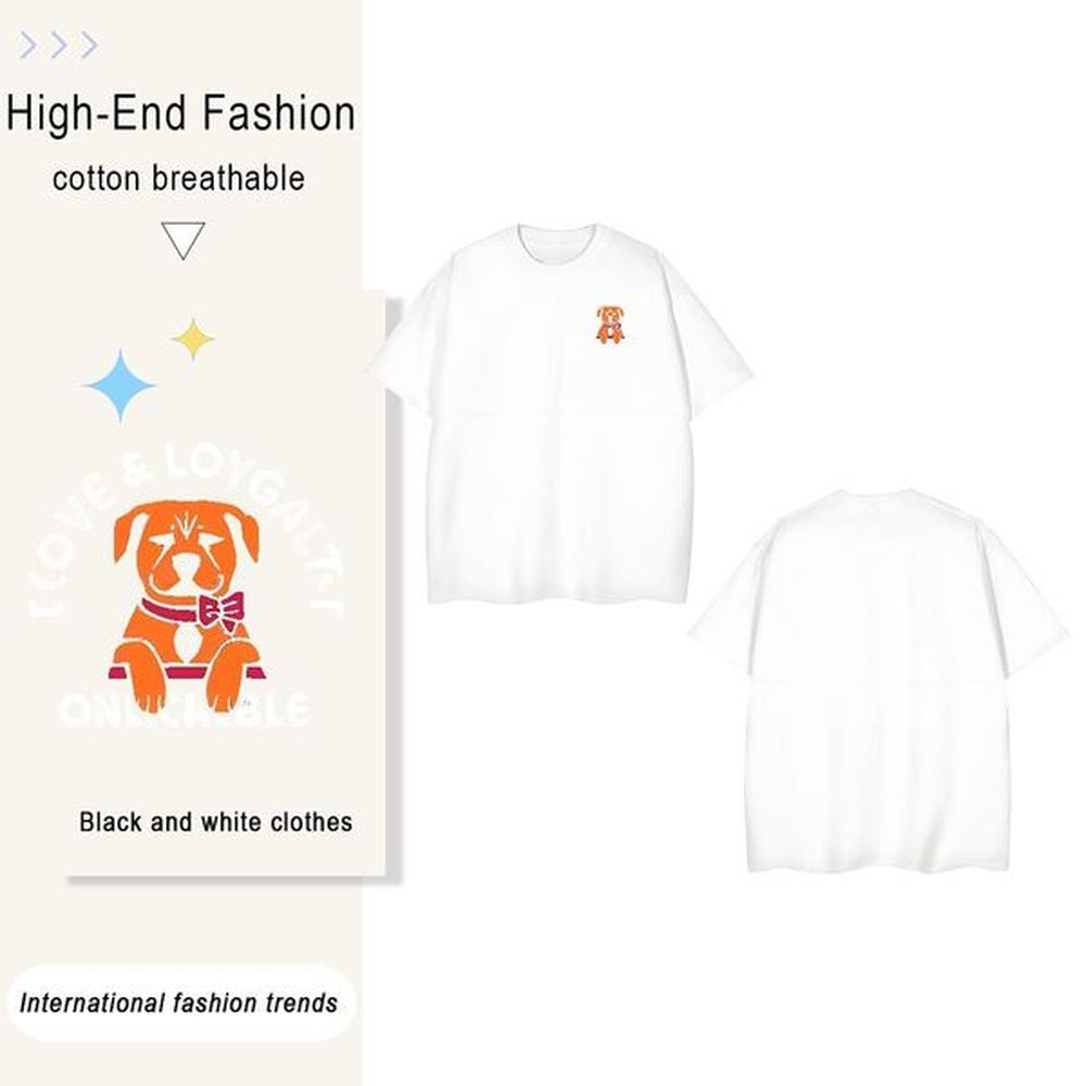 Man T Shirts 230g Pure Cotton dog Daily Outfit Short Sleeve O-Neck Asian Size Men Clothes T-Shirt 2024 DIY Loose Polos