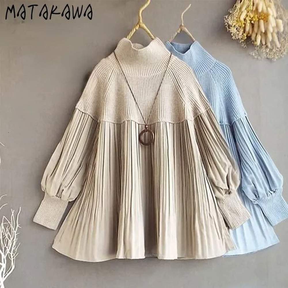 matakawa turtleneck piece sweaters solid korean fashion loose pull