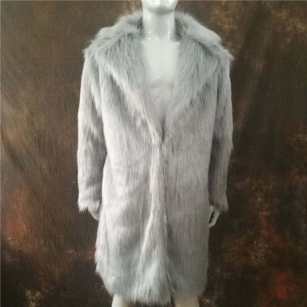 men artificial black long winter coat male white blue rose