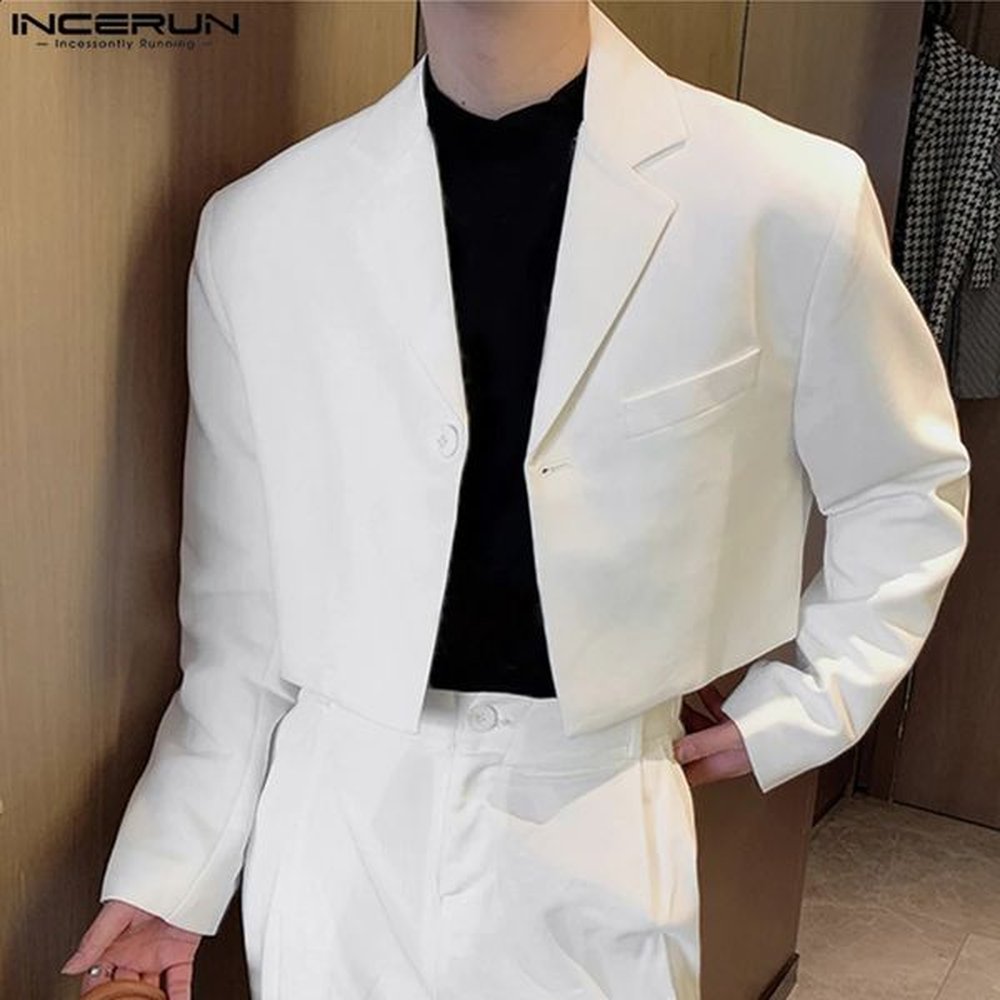 Men Blazer Solid Color Lapel Long Sleeve One Button Autumn Casual Suits Streetwear 2023 Fashion Male Crop Coats S5XL INCERUN 250115