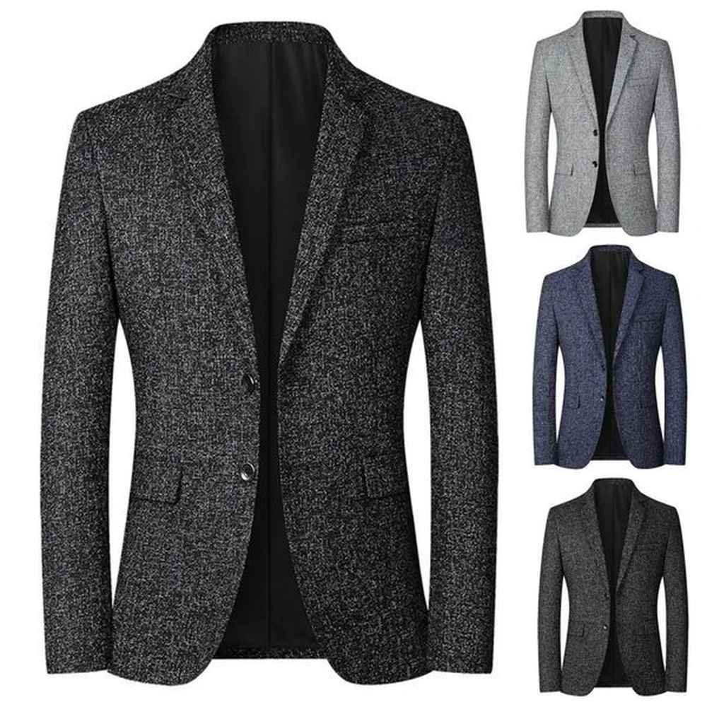 Men Blazer Solid Color Singlebreasted Autumn Winter Lapel Buttons Suit Jacket for Daily Wear 241211