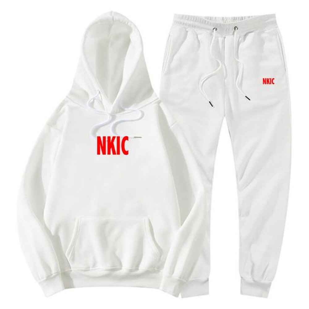 Men Brand Tracksuit 2 Pieces Sets White Hooded Sweatshirt Drawstring Pants Male Hoodies Running Sportswear Men Women Autumn Sportwear