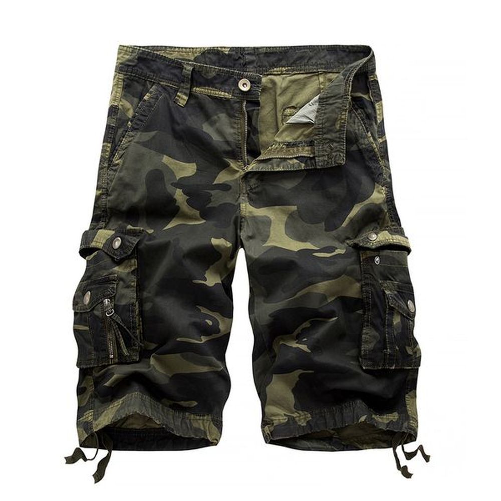 Men Camo Cargo Shorts Beach Pants Casual Loose Fit Multi-Pocket Outdoor Camouflage Cargo Short Cotton