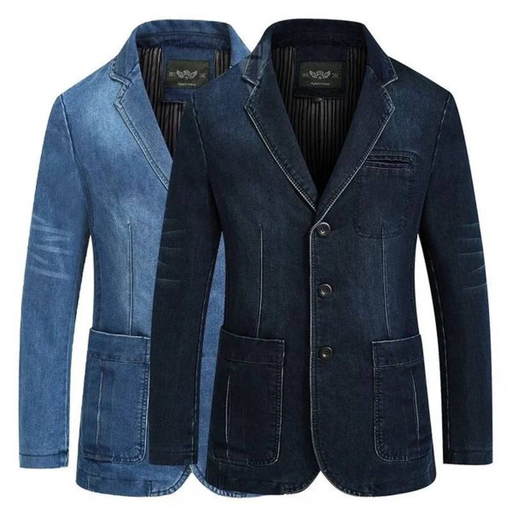 Men Denim Blazer Fashion Cotton Vintage Suit Coat Male Blue Casual Jeans Jacket Autumn Clothes Veste Homme 240716