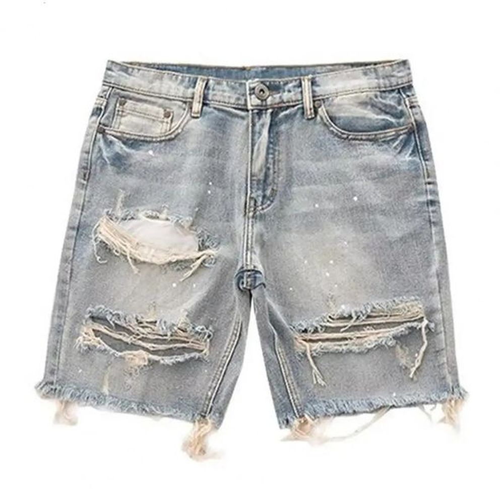 Men Denim Shorts Mens Distressed Denim Shorts Summer Style with Ripped Holes Multi Pockets Slim Fit Korean Youth Fashion 250206
